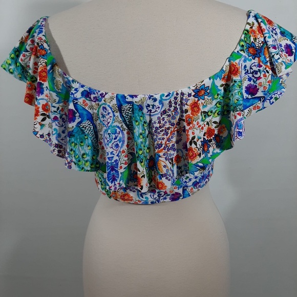NWOT La Blanca floral shoulder swimming ruffle top 14 - Picture 2 of 10